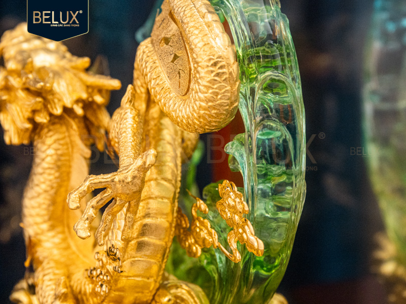 Tượng Rồng Vòng Ngọc dát vàng 24k&nbsp;29x17x34cm